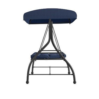 Navy Steel Frame Outdoor 3-Seat Patio Swing with Canopy and Cushions