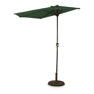 CASTLECREEK 8 Foot Tall Polyester and Steel Half Round Outdoor Deck Patio Sun Shade Umbrella with Easy Open Close Hand Crank, Green