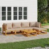 vidaXL Patio Furniture Set Patio Lounge Set Sofa with Cushions Solid Wood - 2x Corner 2x Middle Footrest Table Taupe - 2 of 4