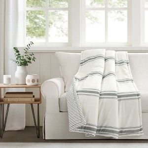 Farmhouse Stripe Reversible Cotton Throw Dark Gray Single 50X60 - 1 of 1