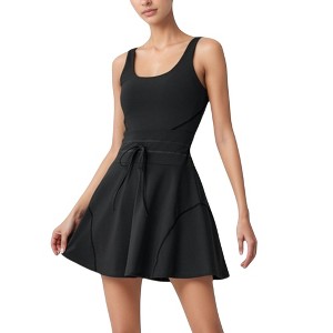Anna-Kaci Active Women's Sleeveless Tennis Dress with Scoop Neckline and Waist Tie Detail - 1 of 4