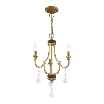 Antique Brass 3-Light Mini Chandelier with Clear Crystals