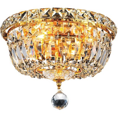 Elegant Gold 10" Flush Mount Chandelier with Royal Cut Clear Crystals
