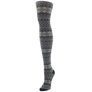 Memoi Horizontal Diamond Cotton Blend Sweater Tights Black M-L - 1 of 2