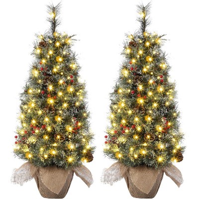 3ft Snow Flocked Artificial Christmas Tree with Multi-Function LED Lights & Red Berries, Perfect Holiday Decor for Small Spaces & Tabletops