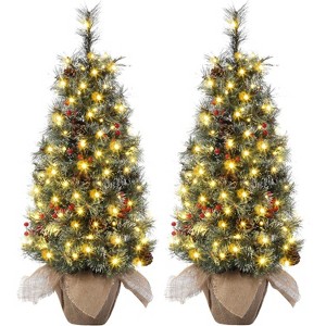 3ft Snow Flocked Artificial Christmas Tree with Multi-Function LED Lights & Red Berries, Perfect Holiday Decor for Small Spaces & Tabletops - 1 of 4