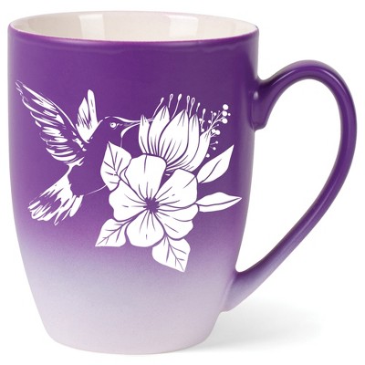 Elanze Designs Hummingbird Flower Two Toned Ombre Matte Purple and White 12 ounce Ceramic Stoneware Coffee Cup Mug