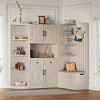 79" Farmhouse Modular Hall Tree with Storage Bench & Cabinets, L-Shaped Entryway Mudroom Organizer with 4 Hooks-3irtyhousy - 2 of 4
