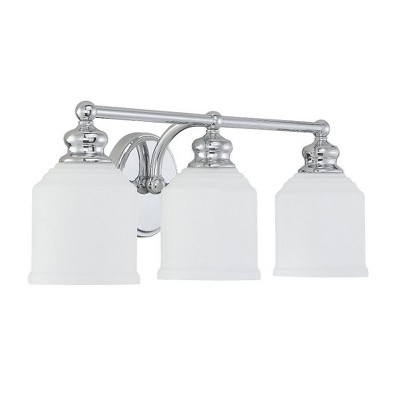 Melrose 3-Light Polished Chrome Vanity Fixture with White Glass Shades