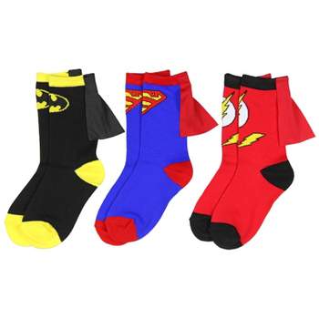DC Comics Batman Superman The Flash Youth Boys Caped 3 Pack Crew Socks (4-6) Multicoloured
