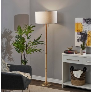 Madeline Floor Lamp Natural Rubberwood Antique Brass - Adesso - 1 of 4