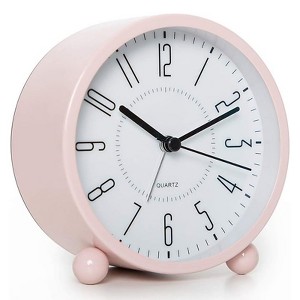 Aoibox Super Silent Metal Alarm Clock with Night Light, Beep Wake Round Clock, Easy Set, Retro Style for Desk, Bedroom & Home Decor (Pink) - 1 of 4
