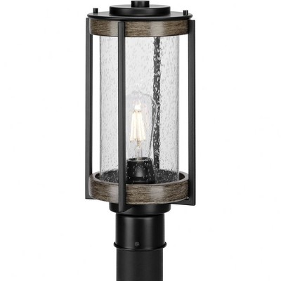Progress Lighting Whitmire 1-Light Outdoor Matte Black Post Lantern with Seeded Glass Shade