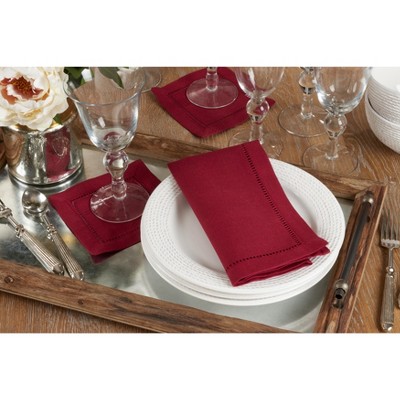 Burgundy Hemstitched Polyester Dinner Napkins Set of 12