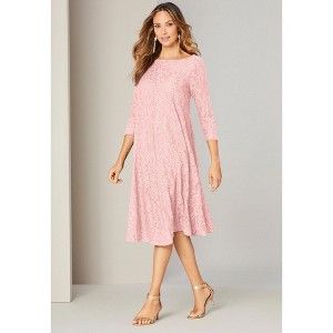 Roaman's Plus-Size 3/4 Sleeve Boatneck Lace Swing Dress - 1 of 4