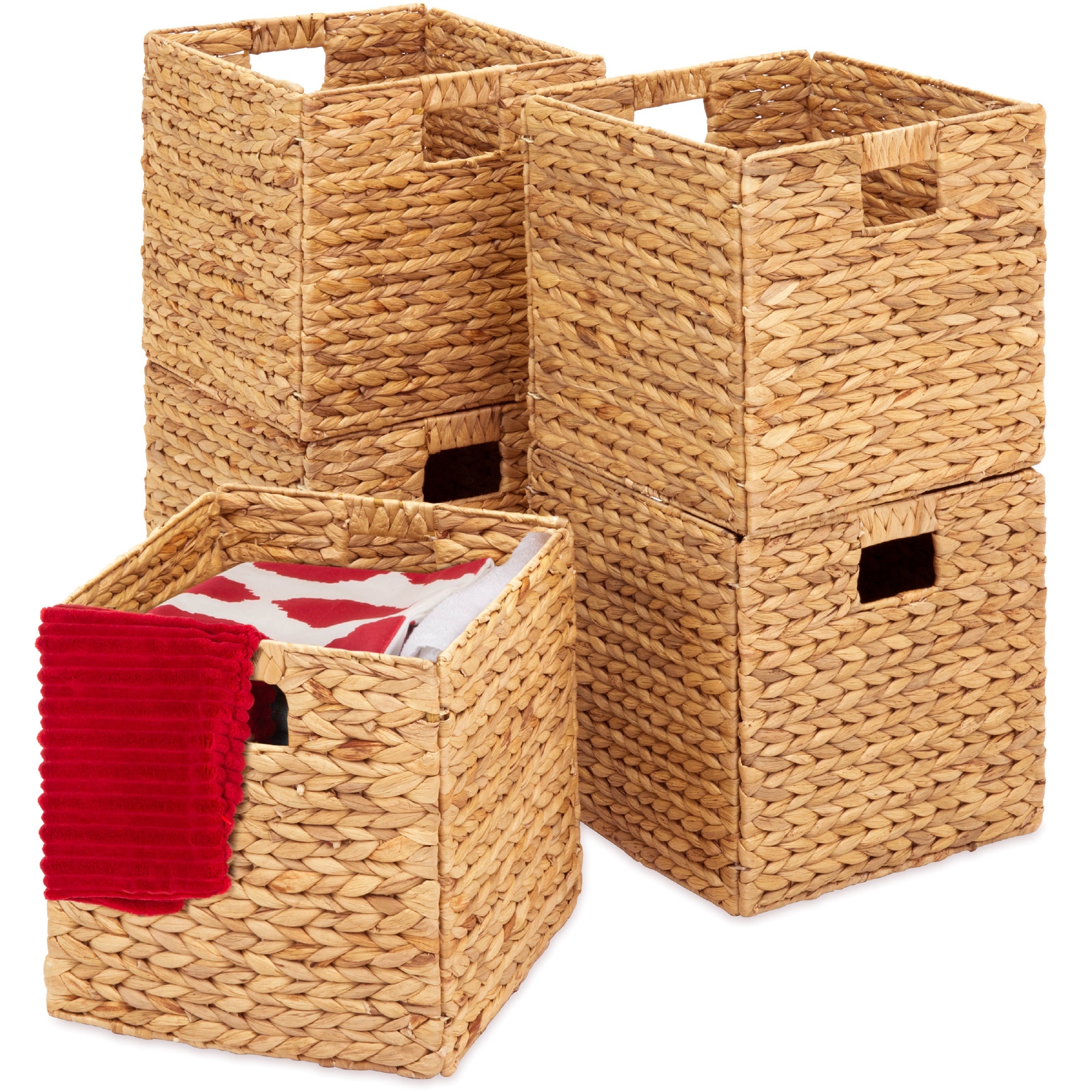 Best Choice Products 12x12in Hyacinth Baskets, Set of 5 Multipurpose Collapsible Organizers w/ Inserts - Natural