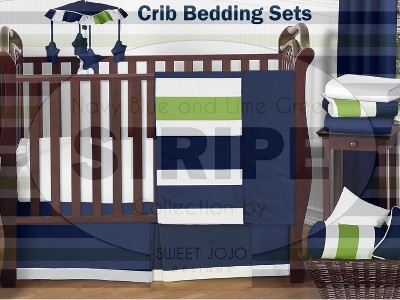 Navy and Lime Green Striped Twin Microfiber Comforter Set