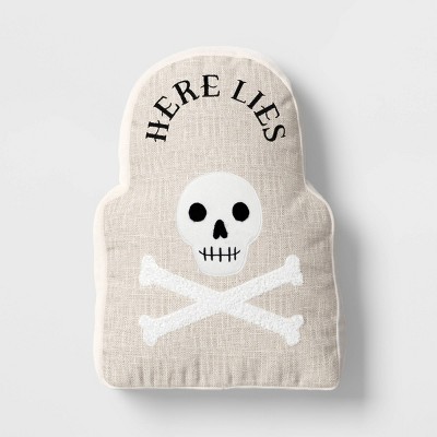 16"x11" Large Tombstone 'Here Lies' Novelty Shaped Throw Pillow Beige - Hyde and EEK! Boutique™