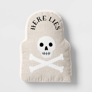 16"x11" Large Tombstone 'Here Lies' Novelty Shaped Throw Pillow Beige - Hyde and EEK! Boutique™ - 1 of 4