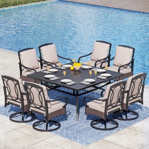 Captiva Designs 9pc Spacious Slat-top Square Metal Table & Rattan Metal Chairs with Thick Cushions - 1 of 4