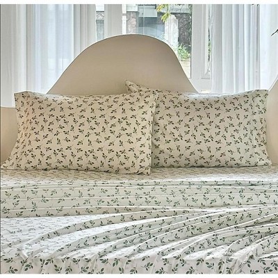 BAFODE Floral Sheets King, Soft Breathable Farmhouse 4pcs Bed Sheet Sets,18 inches deep Pocket Sheets
