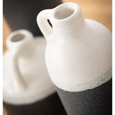 Set of 3 White and Black Textured Ceramic Jug Vases