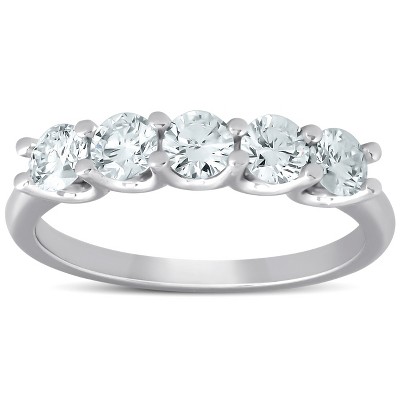 Pompeii3 1 Ct Five Stone EX3 Lab Created Diamond Wedding Ring 14k White Gold EX3 Lab Created