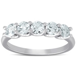 Pompeii3 1 Ct Five Stone EX3 Lab Created Diamond Wedding Ring 14k White Gold EX3 Lab Created - 1 of 4