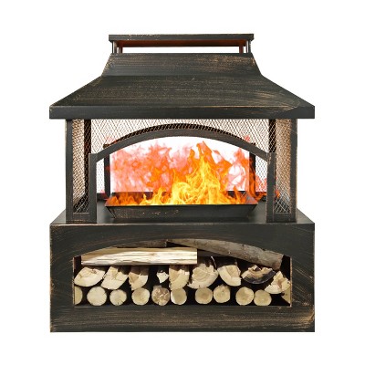 Gewnee Rectangular Metal Outdoor Wood Burning Fireplace