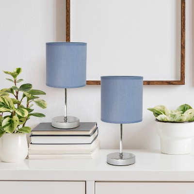 11.81" Traditional Petite Metal Stick Bedside Table Desk Lamp in Chrome with Fabric Shade - Creekwood Home