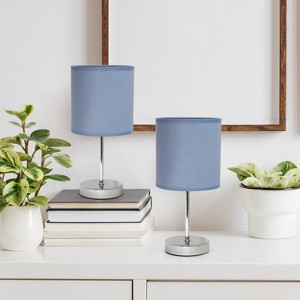11.81" Traditional Petite Metal Stick Bedside Table Desk Lamp in Chrome with Fabric Shade - Creekwood Home - 1 of 4