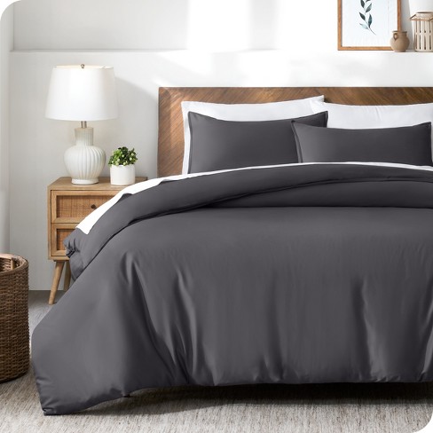 Full/Queen Forged Iron Grey TENCEL™ Lyocell Duvet Cover Set by Bare Home