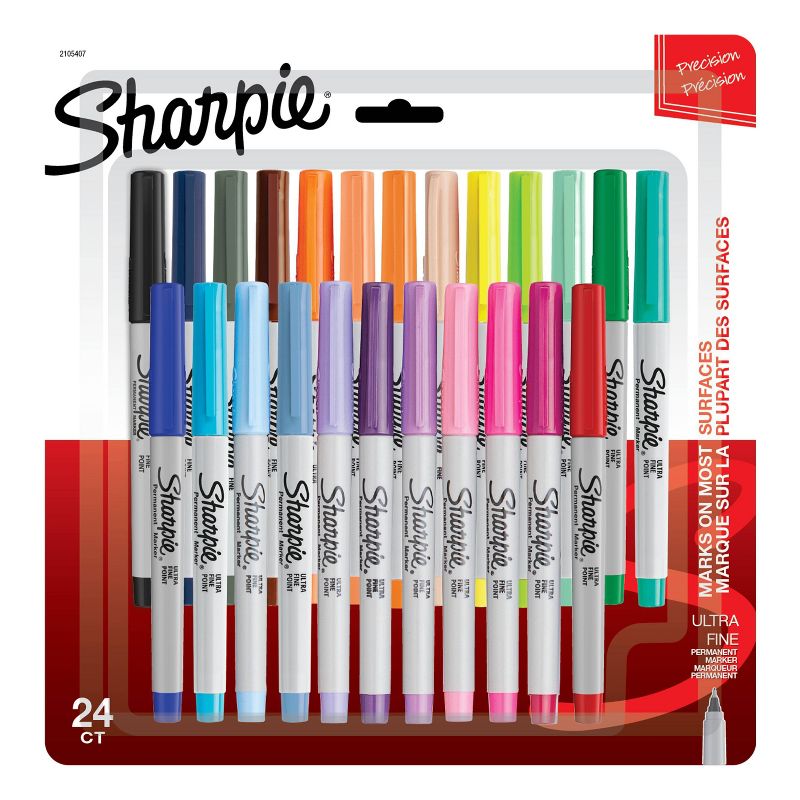 Sharpie 24pk Permanent Markers Ultra Fine Tip Multicolored, 1 of 8