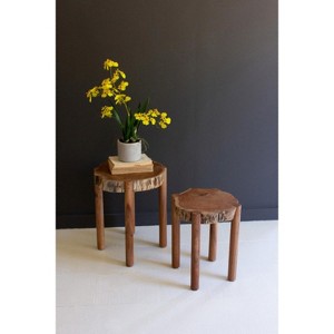 Acacia Wood Accent Table Set of 2 – Organic Live Edge Design – 20" Tall by Kalalou - 1 of 3