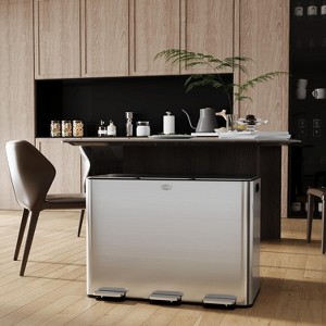 GustoWave 3 X 7.9 Gallon (3 X 30 Liter) Stainless Steel Trash Cans With Three Compartments, Featuring A Soft-Close Lid, Pedal, And Removable Bucket. - 1 of 4
