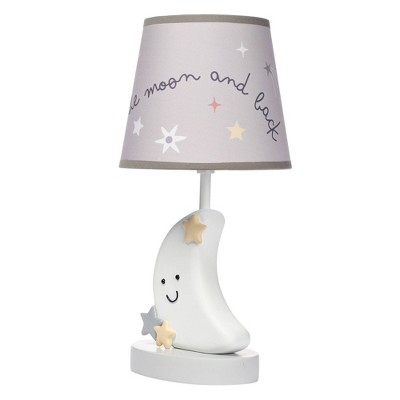 White Hand-Painted Resin Moon and Stars Nursery Lamp with Gray Shade