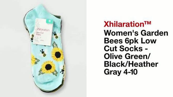 Women&#39;s Garden Bees 6pk Low Cut Socks - Xhilaration&#8482; Olive Green/Black/Heather Gray 4-10, 2 of 5, play video