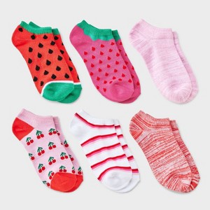 Girls' 6pk 'Watermelon' Super Soft Socks - Cat & Jack™ Red - 1 of 3