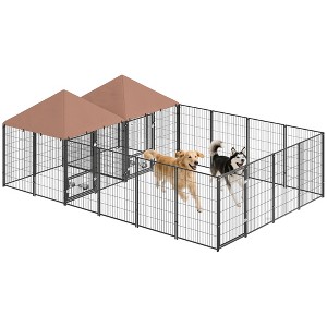 PawHut Dog Kennel Outside, Large Outdoor Dog Kennel with Rotating & Adjustable Height Bowls for Large Dogs - 1 of 4
