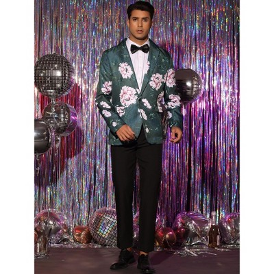 Lars Amadeus Men's Slim Fit One Button Prom Floral Print Blazer Jacket Pink Navy 50 — фото 3