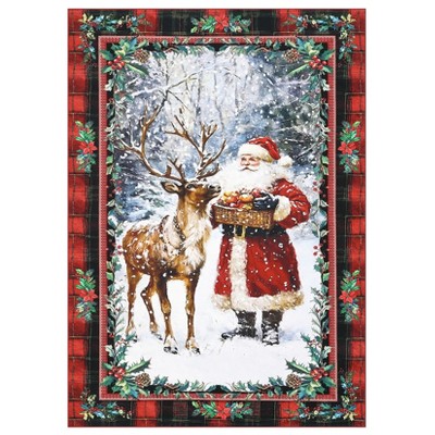 COZONY Christmas Kitchen Rugs and Mats, Non-Slip Santa Claus & Elk Holiday Floor Mats, Washable Red Christmas Runner for Home Hallway Decor