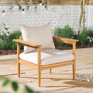 Outdoor Acacia Wood Club Chair,Fabric Upholstered Wooden Armrests Lounge Chair,Patio Lounge Chair for Garden or Balcony-Coolbibila - 1 of 4
