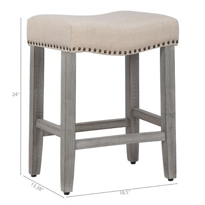 Modern Farmhouse 24" Beige Wood Saddle Seat Counter Stools - Set of 2