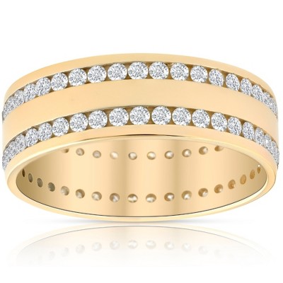 Pompeii3 Mens 1 3/8Ct Diamond Eternity Ring 10k Yellow Gold Double Row High Polished