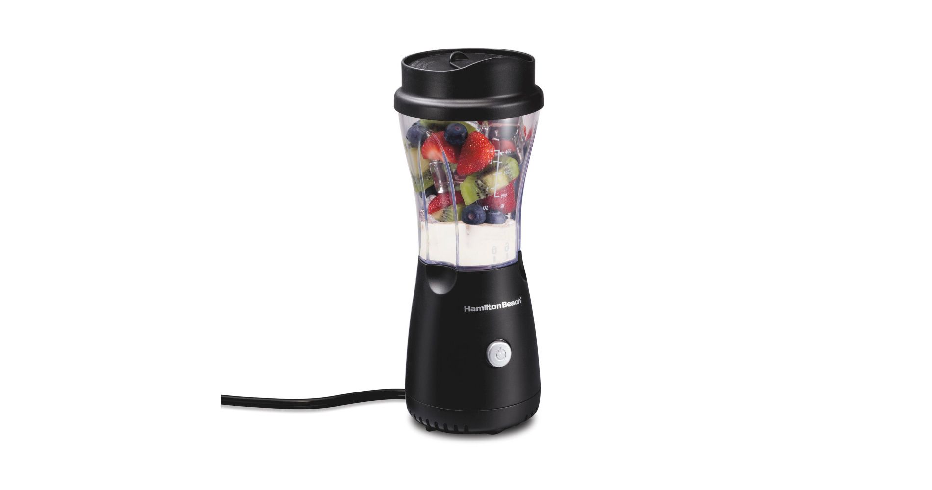 Hamilton Beach One Speed Single-Serve Blender - Black: Portable Personal Smoothie Blender with Travel Lid & Stainless Steel Blades