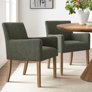 Set of 2 Linen Upholstered Dining Chairs with Arms, Modern Kitchen Chairs with Wooden Legs, Armchairs for Dining Room or Living Room - Panipeachy - 1 of 4