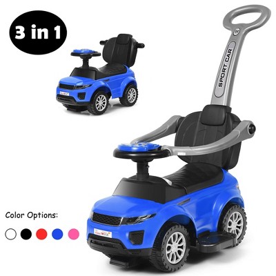 Blue 3-in-1 Ride-On Push Car Stroller with Music