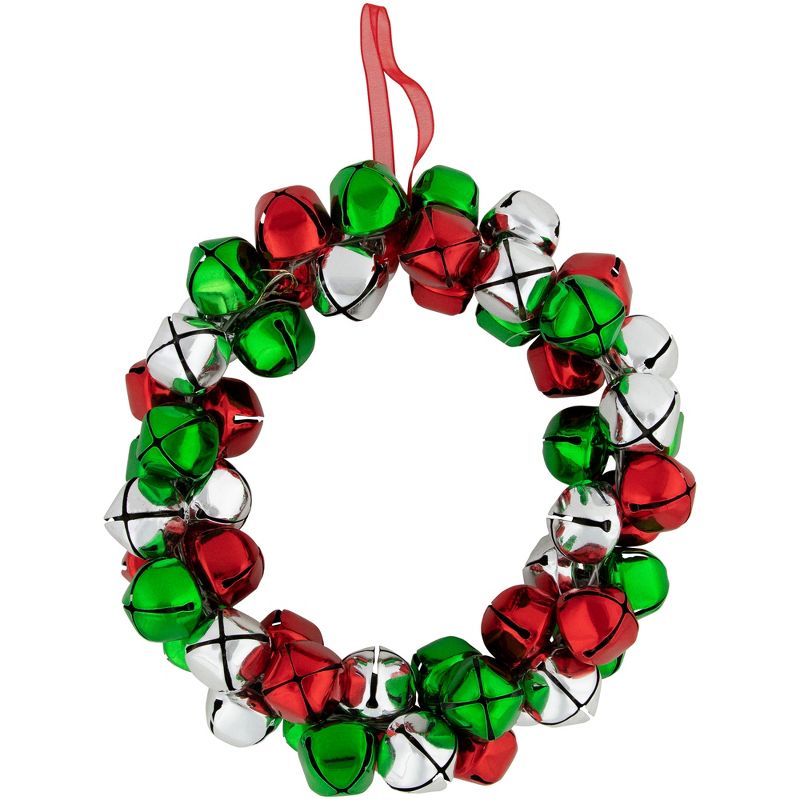 Northlight Jingle Bell Christmas Wreath - 9" - Red, Silver, Green, 1 of 5