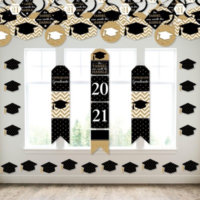 Big Dot of Happiness Tassel Worth The Hassle - Gold - Wall and Door Hanging Decor - 2021 Graduation Party Room Decoration Kit