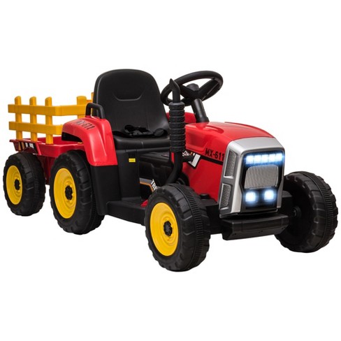 Aosom 12v Ride On Tractor W/ Trailer, 25w Dual Motors, Battery Powered ...